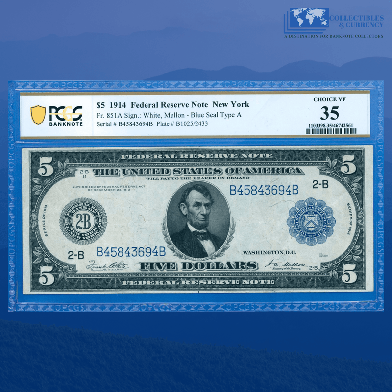 Fr.851a 1914 $5 Five Dollars FRN New York, PCGS 35