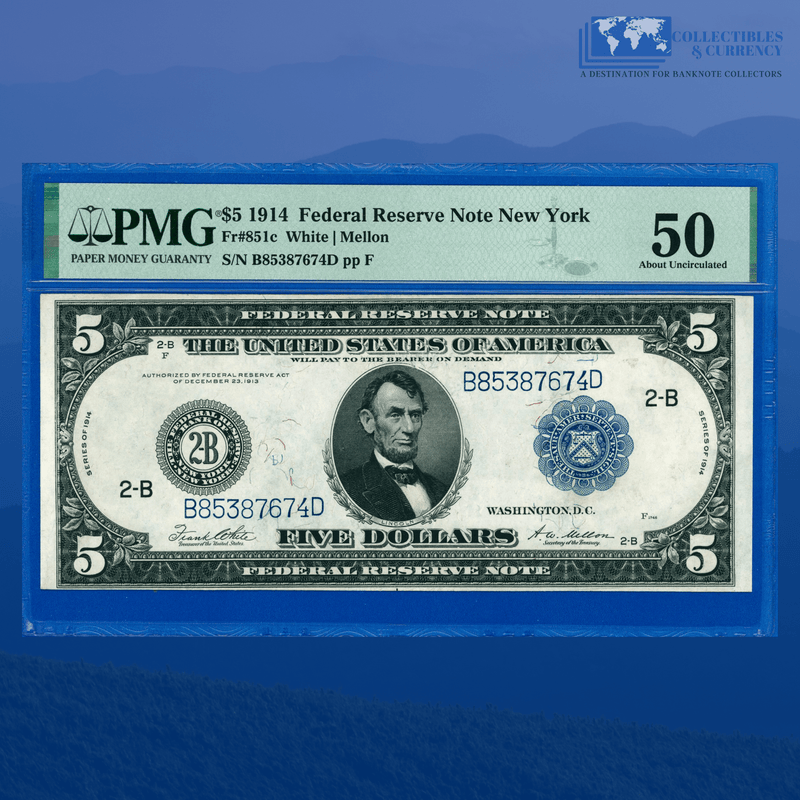 Fr.851c 1914 $5 Five Dollars FRN New York, PMG 50