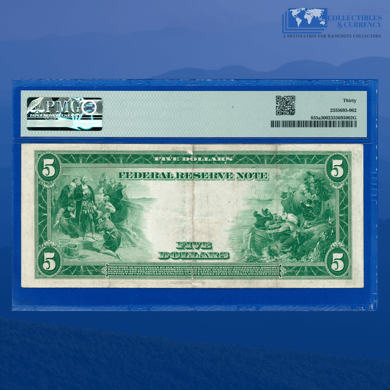 Fr.855a 1914 $5 Five Dollars FRN Philly, PMG 30