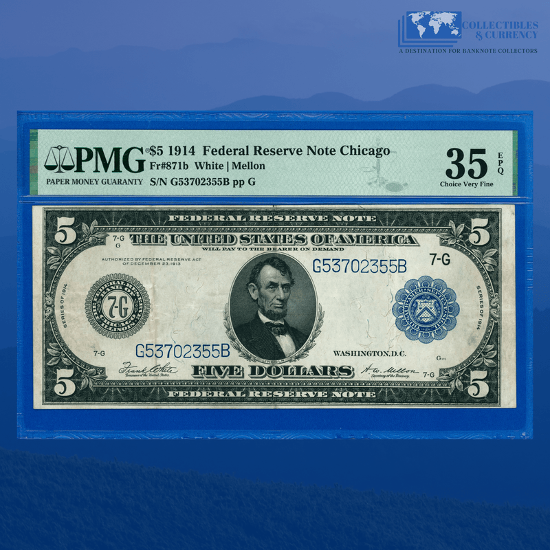 Fr.871b 1914 $5 Five Dollars FRN Chicago, PMG 35 EPQ