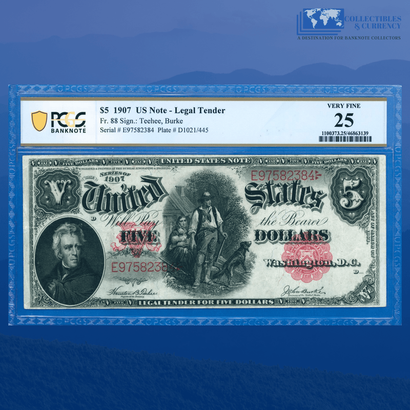 Fr.88 1907 $5 Five Dollars Bill "WOODCHOPPER" Legal Tender Note, PCGS 25