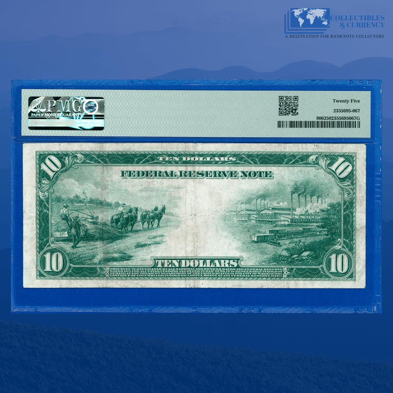 Fr.906 1914 $10 Ten Dollars FRN Boston, PMG 25