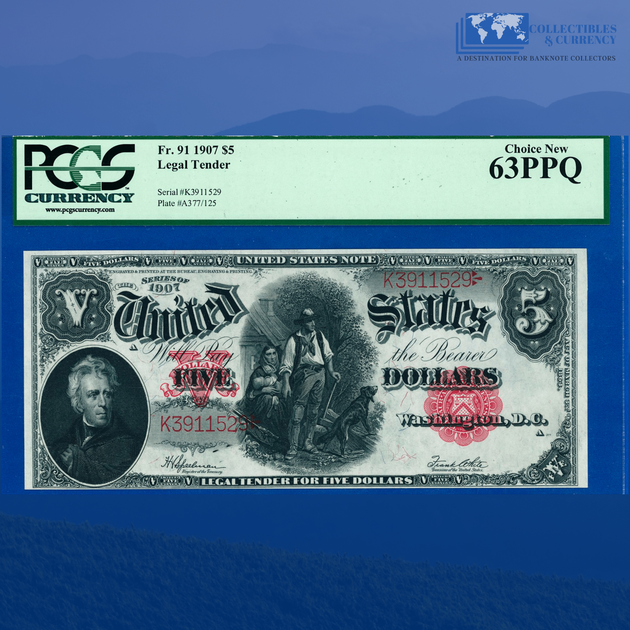 Fr.91 1907 $5 Five Dollars Bill 