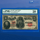 Fr.91 1907 $5 Five Dollars Bill "WOODCHOPPER" Legal Tender Note, PMG 20