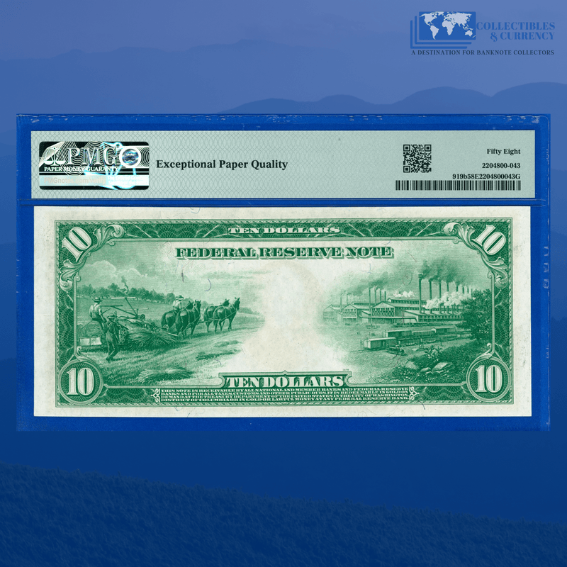 Fr.919b 1914 $10 Ten Dollars FRN Cleveland, PMG 58 EPQ