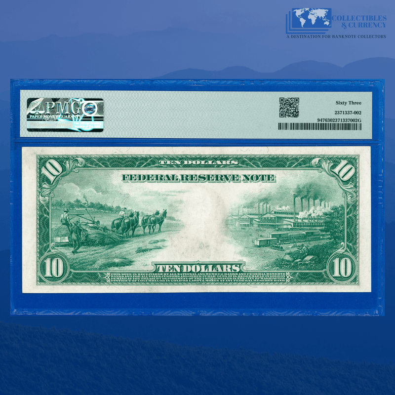 Fr.947 1914 $10 Ten Dollars FRN Dallas, PMG CU 63