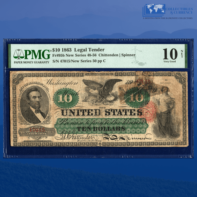 Fr.95b 1863 $10 Ten Dollars Legal Tender Note, PMG 10 Comment