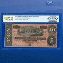 T-68 1864 $10 Confederate States Of America Currency, PF-42 9 Series, PCGS 63 PPQ