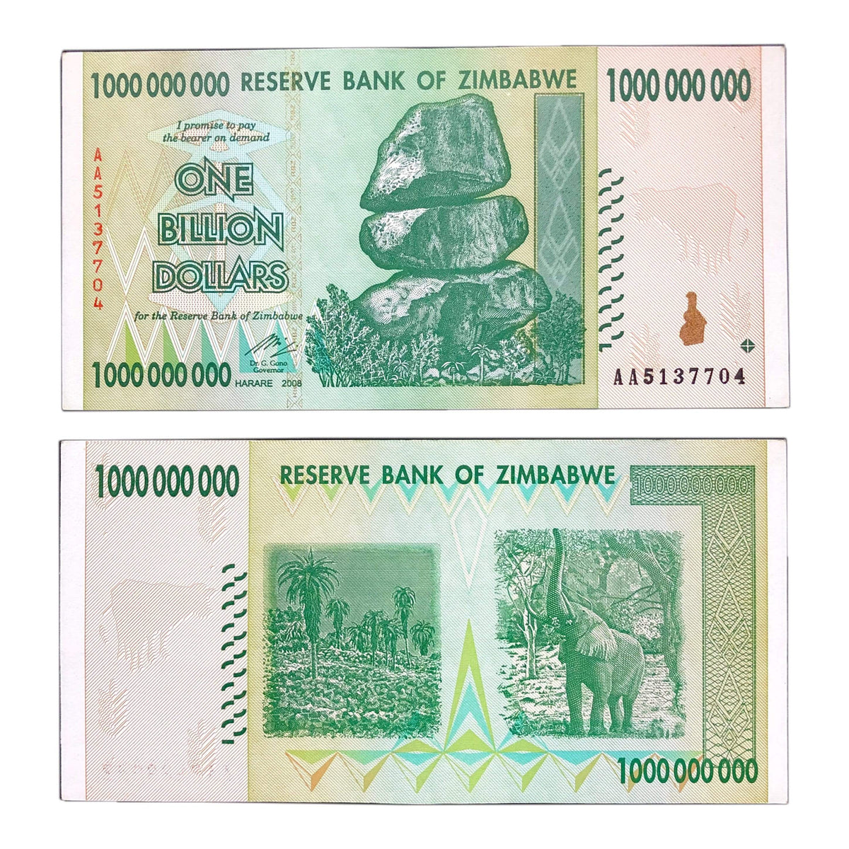 1 Billion Zimbabwe Dollar Banknotes 2008 AA Uncirculated For Sale