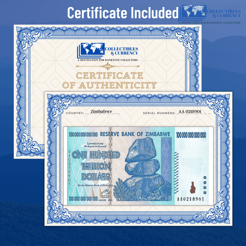 Billet de 100 Trillions de Dollars Zimbabwe - Collection Art & Découverte Billet de 100 Trillions de Dollars Zimbabwe - Collection Art & Découverte