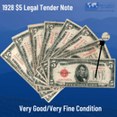 1928 $5 Five Dollars Legal Tender Note Red Seal, VG/VF Condition