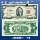 1953 $2 Two Dollars Legal Tender Star Note Red Seal, VF/XF Condition