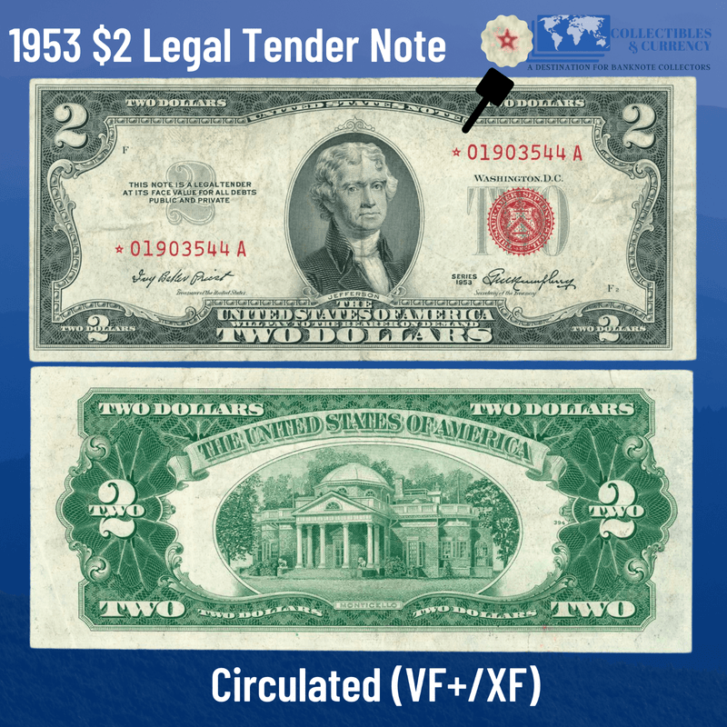 1953-A $2 Two Dollar Bill Red Seal United States Note VG/FINE Circulated