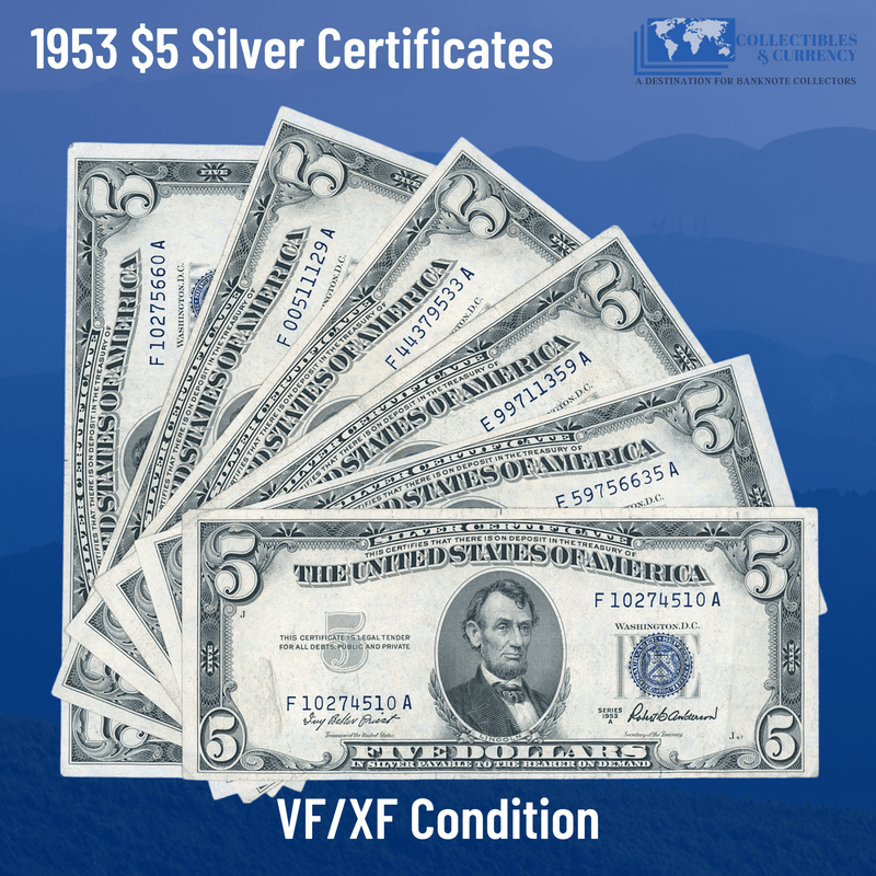 Silver Certificate / Very Fine 1953 $5 Silver Certificate Blue Seal - VF/XF Condition