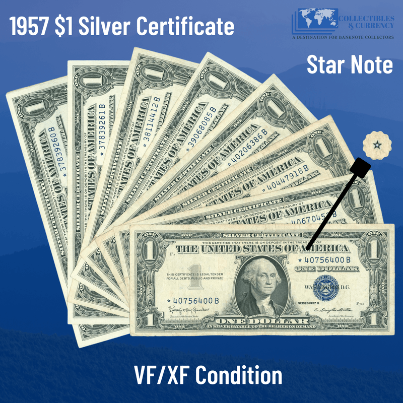 1957 $1 One Dollar Silver Certificate Star Note Blue Seal, VF/XF Condition