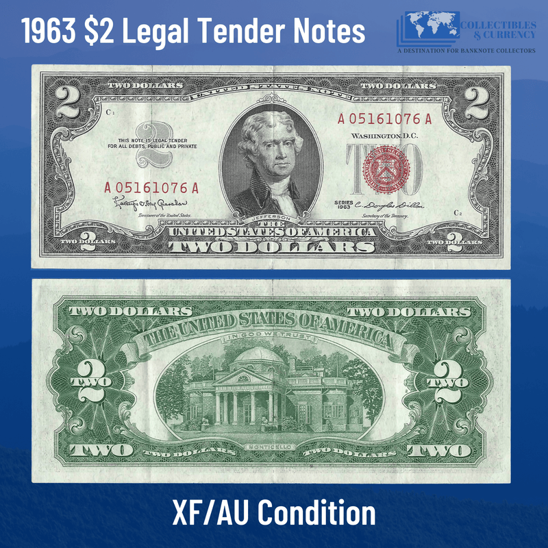 Legal Tender Note / About Uncirculated 1963 $2 Legal Tender Note Red Seal - AU Condition