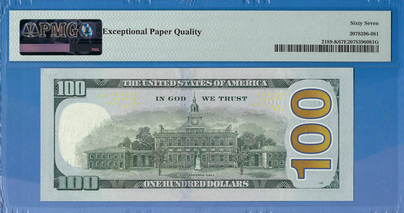 FRN / Uncirculated / 2017A 2017A FRN $100 One Hundred Dollars Bill Dallas, PK07777770D, PMG 67