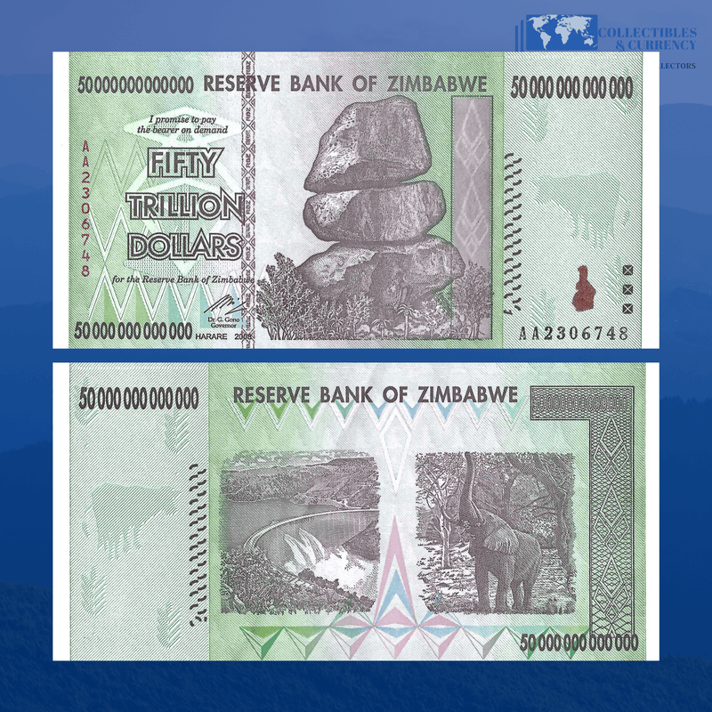 Zimbabwe Banknotes / Circulated 50 Trillion Zimbabwe Dollar 2008 AA ( Lightly Circulated )