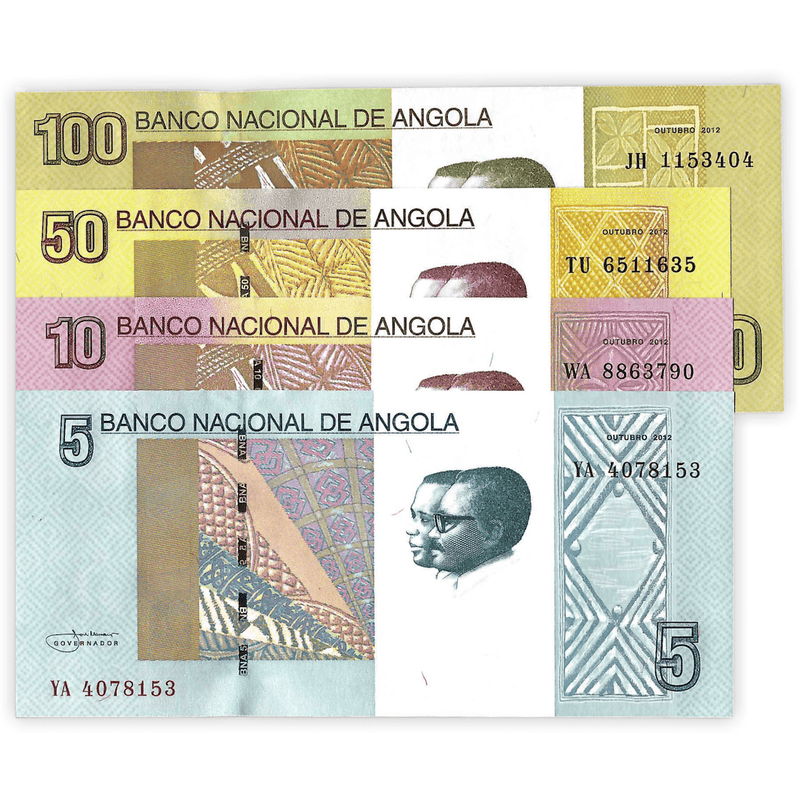 Angola Banknotes / Uncirculated Angola Set of 4 Pcs 5-10-50-100 Kwanza