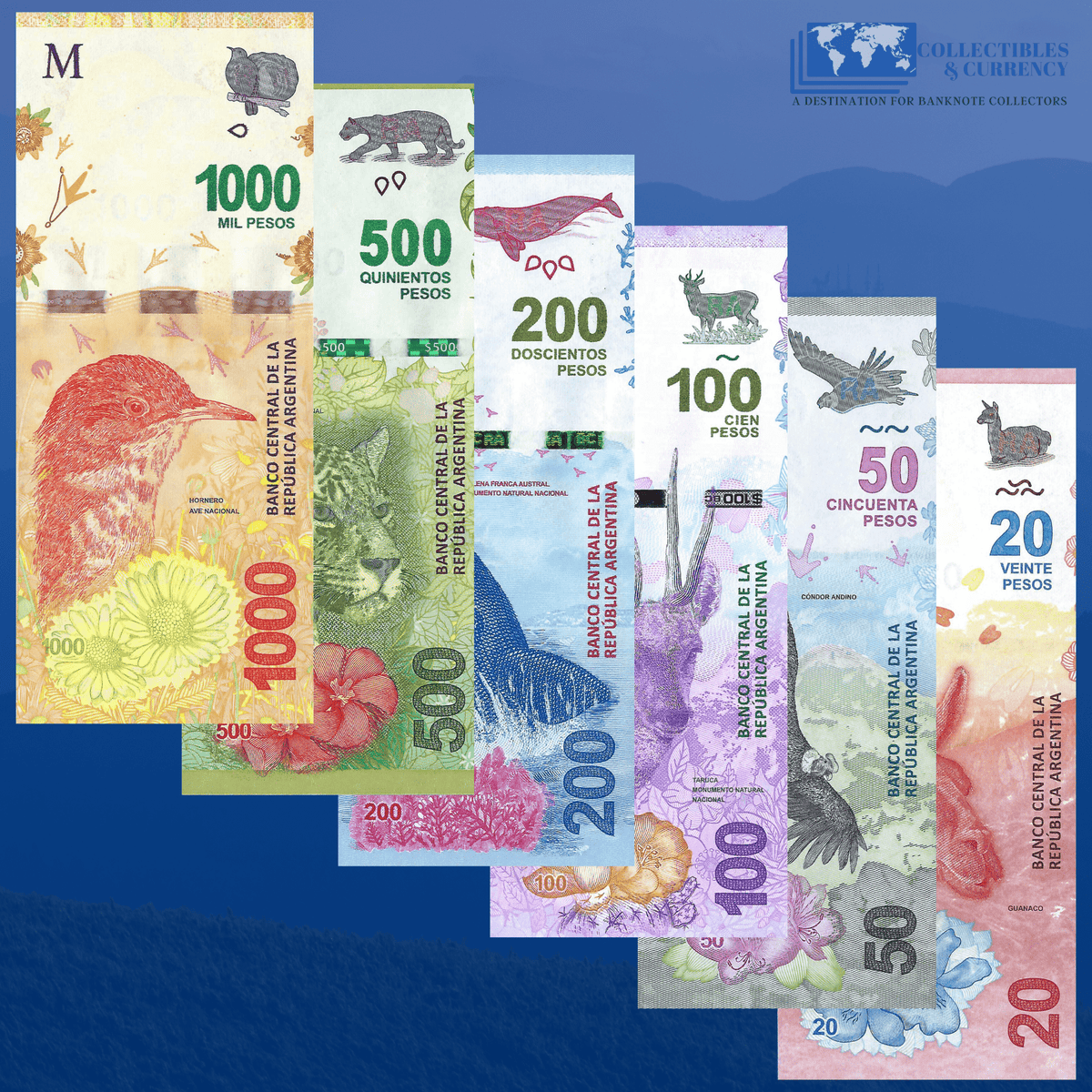 Argentina Set 6 Pcs 20-50-100-200-500-1000 Pesos 2017/2020 | P-361/366