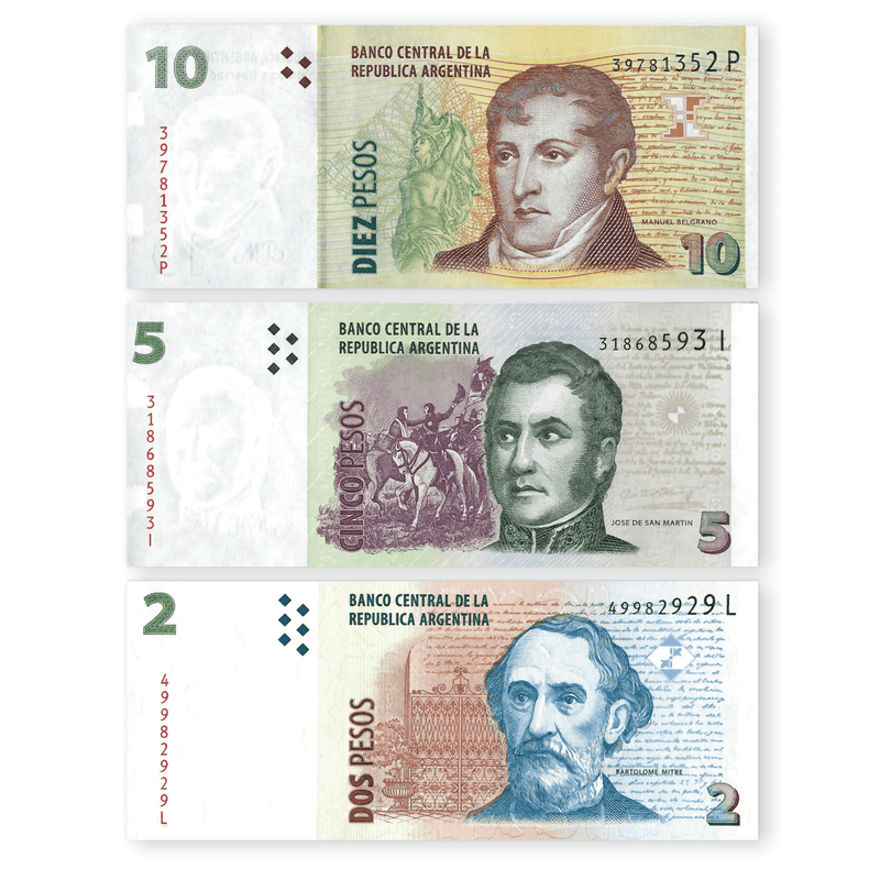 Argentina Banknotes / Uncirculated Argentina Set of 3 Pcs 2012 2-5-10 Pesos