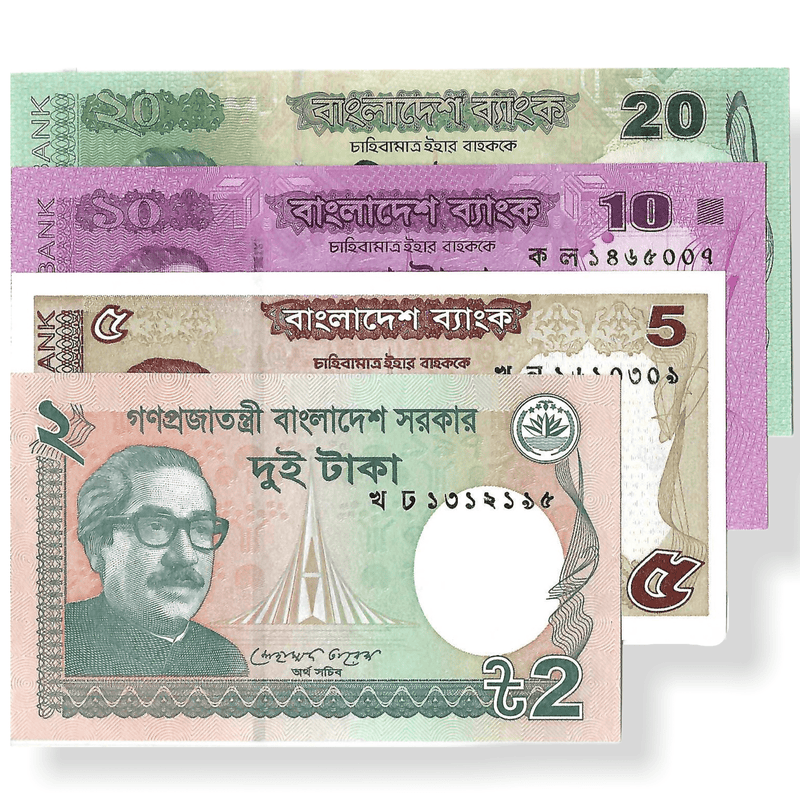 Bangladesh Banknotes / Uncirculated Bangladesh Set of 4 Pcs 2-5-10-20 Taka