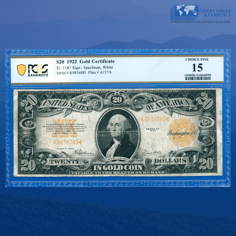 Copy of Fr.1187 1922 $20 Twenty Dollars Gold Certificate, PMG 53