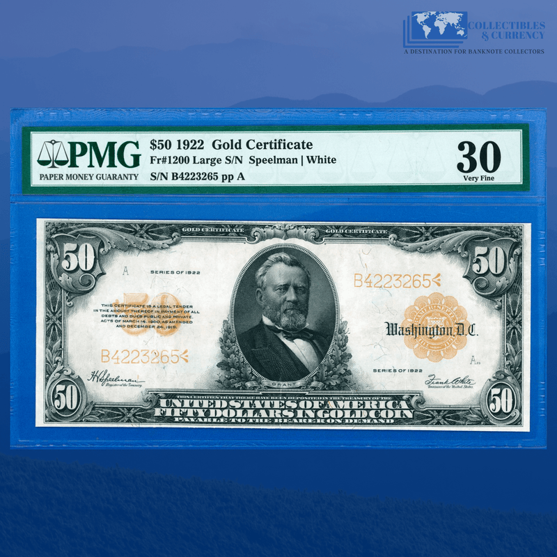 Fr.1200 1922 $50 Fifty Dollars Gold Certificate, PMG 30