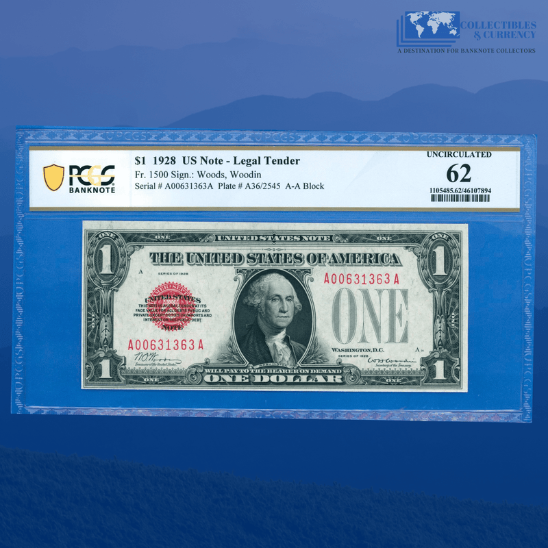 Fr.1500 1928 $1 One Dollar Bill "FUNNYBACK" Legal Tender Notes, PCGS 62