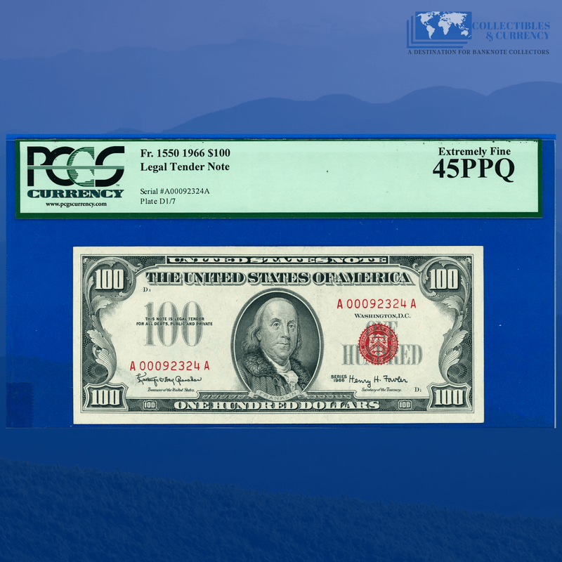 Fr.1550 1966 $100 One Hundred Dollars Legal Tender Note, PCGS 45 PPQ