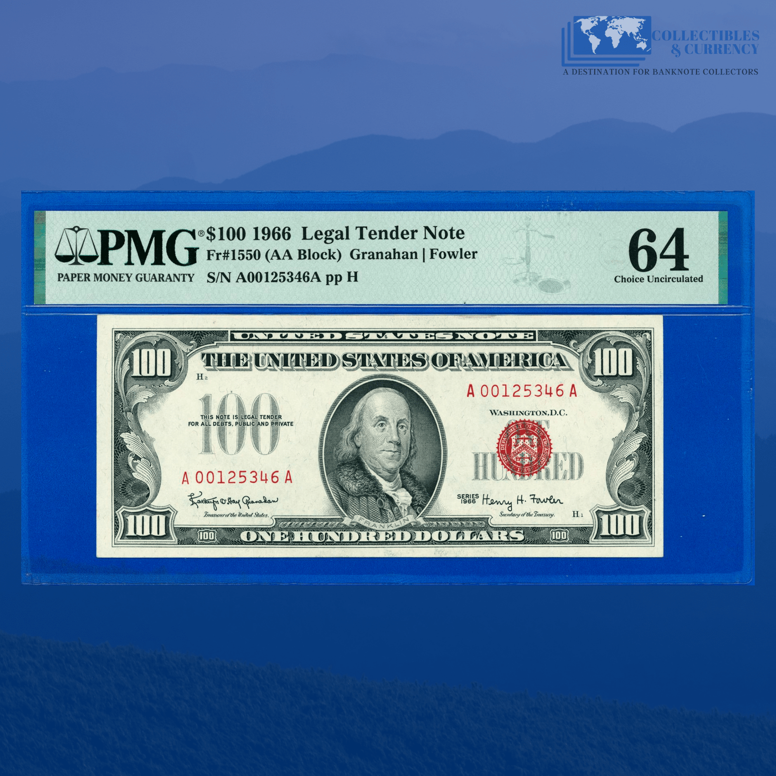 Fr.1550 1966 $100 One Hundred Dollars Legal Tender Note, PMG 64