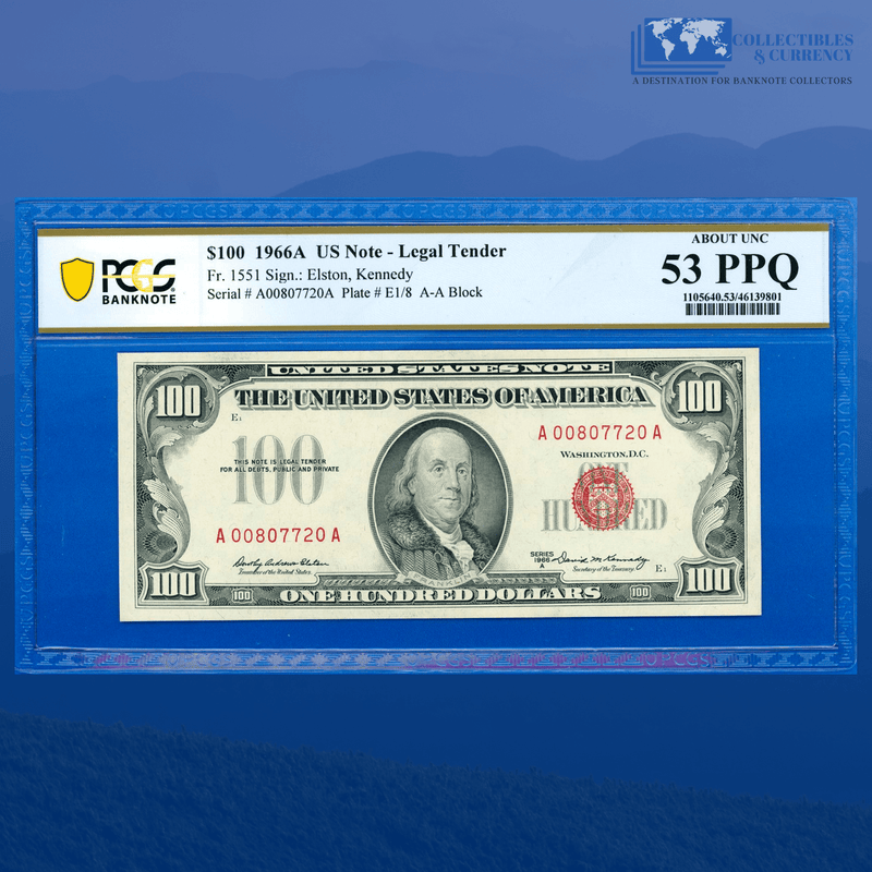 Fr.1551 1966A $100 One Hundred Dollars Legal Tender Note, PCGS 53 PPQ