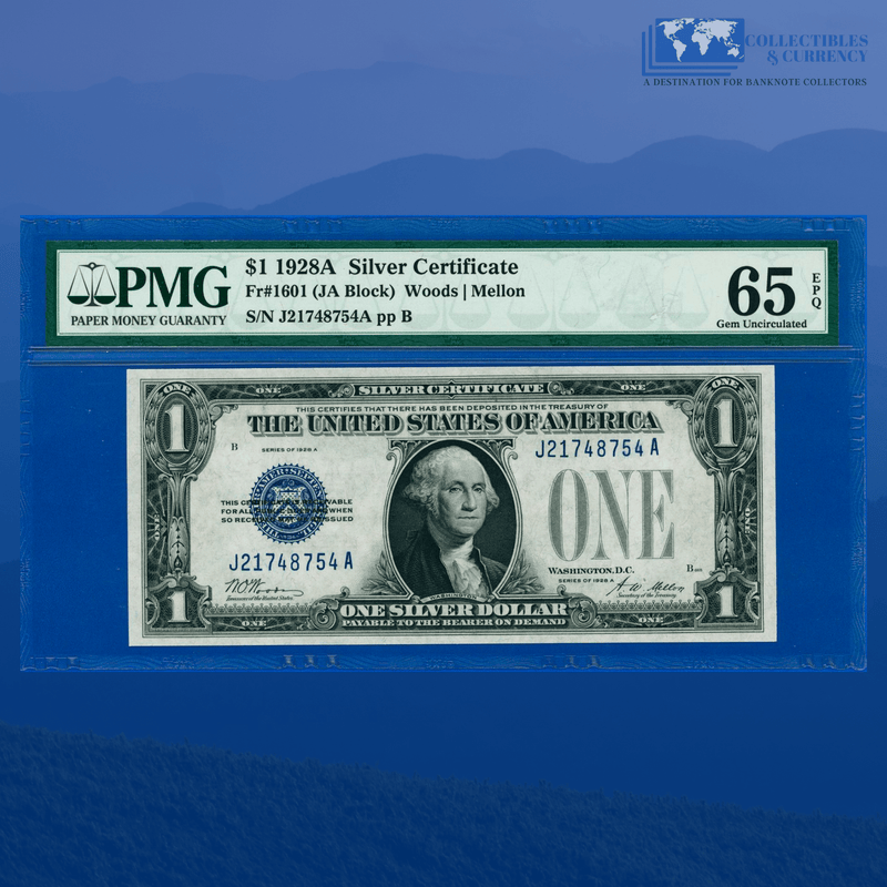 Fr.1601 1928A $1 One Dollar Silver Certificate "FUNNYBACK", PMG 65 EPQ
