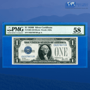Fr.1602 1928B $1 One Dollar Silver Certificate "FUNNYBACK", PMG 58