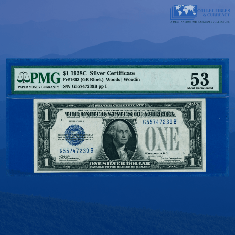 Fr.1603 1928C $1 One Dollar Silver Certificate "FUNNYBACK", PMG 53