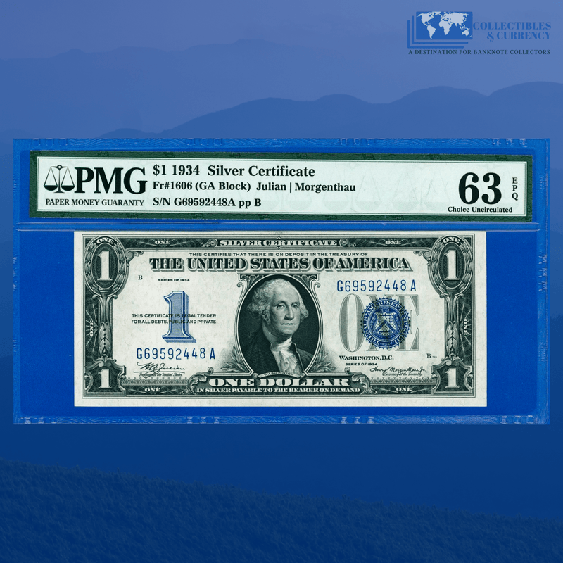 Fr.1606 1934 $1 One Dollar Silver Certificate, PMG 63 EPQ