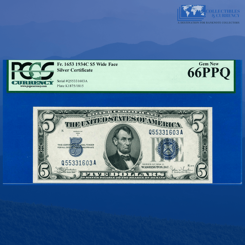 Fr.1653 1934C $5 Five Dollars Silver Certificate, PCGS 66 PPQ
