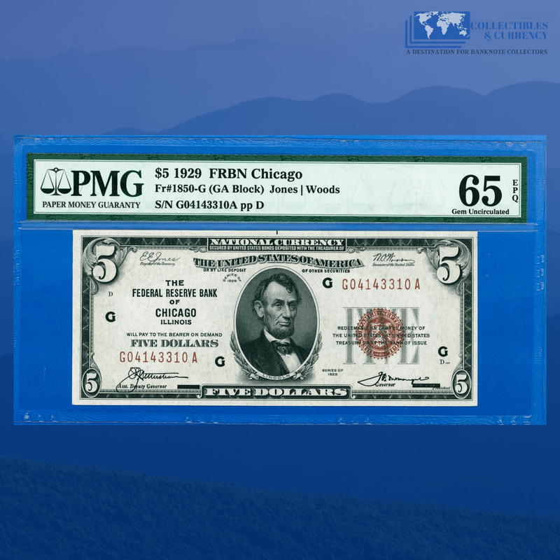 Fr.1850-G 1929 $5 Five Dollars FRBN Chicago, PMG 65 EPQ