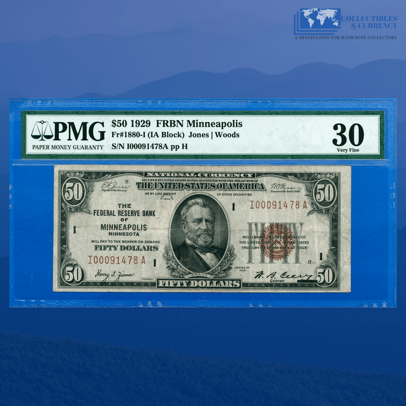 Fr.1880-I 1929 $50 Fifty Dollars FRBN Minneapolis, PMG 30