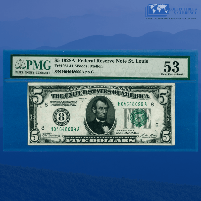 Fr.1951-H 1928A $5 Five Dollars FRN Saint Louis, PMG 53