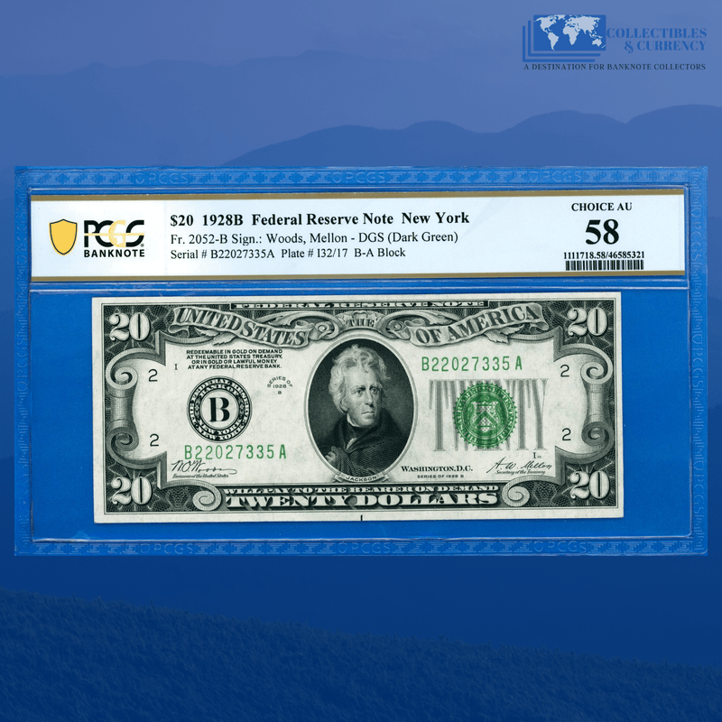 Fr.2052-B 1928B $20 Twenty Dollars Federal Reserve Note New York, PCGS 58