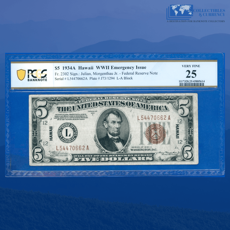 Fr.2302 1934A $5 Federal Reserve Note Brown Seal "HAWAII" - PCGS 25