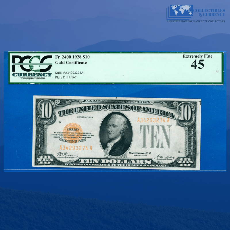 Fr.2400 1928 $10 Ten Dollars Gold Certificate, PCGS 45