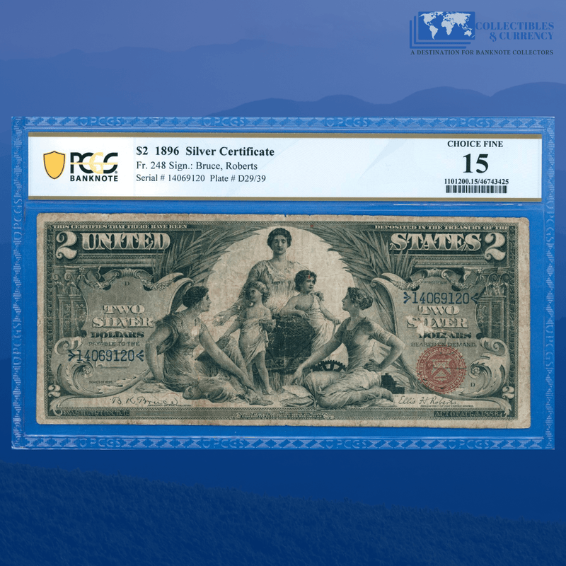 Fr.246 1896 $2 Two Dollars Silver Certificate "EDUCATIONAL NOTE", PCGS 15