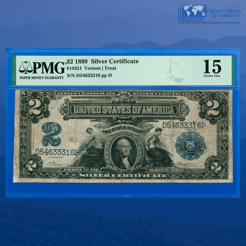 Fr.251 1899 $2 Two Dollars Silver Certificate "MINI PORTHOLE", PMG 15