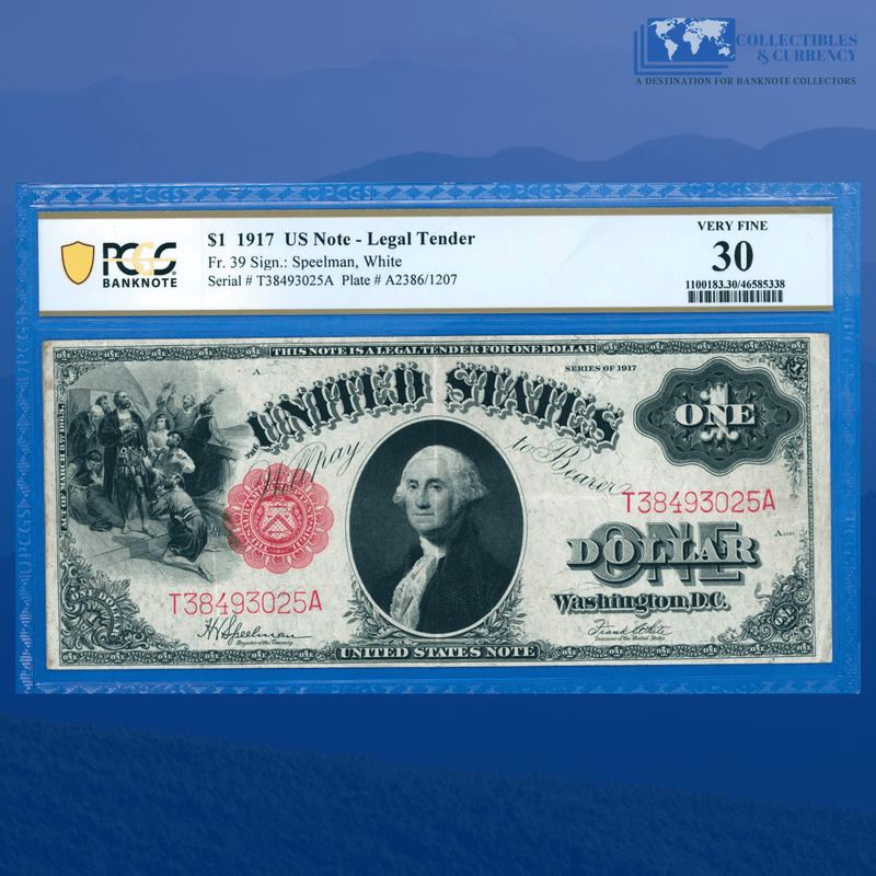 Fr.39 1917 $1 One Dollar Bill "SAWHORSE REVERSE" Legal Tender Note, PCGS 30
