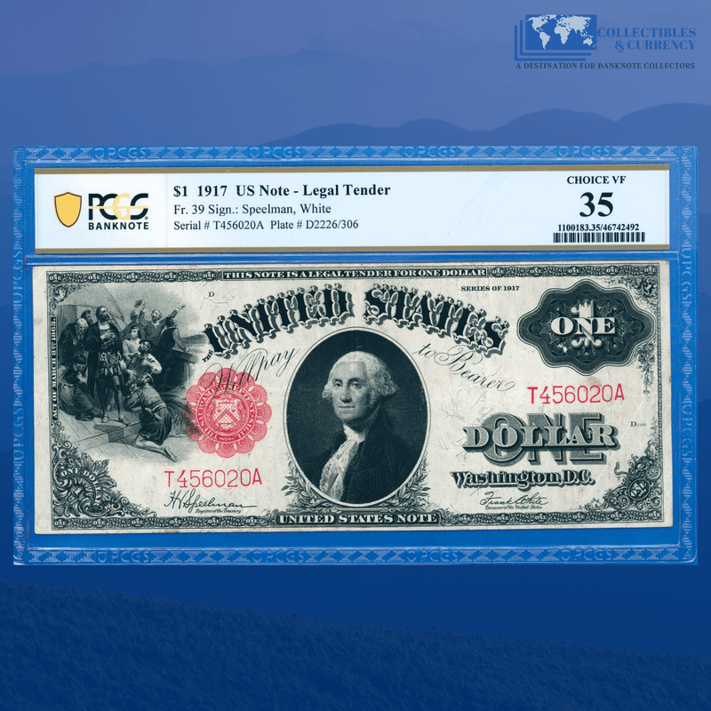 Fr.39 1917 $1 One Dollar Bill "SAWHORSE REVERSE" Legal Tender Note, PCGS 35