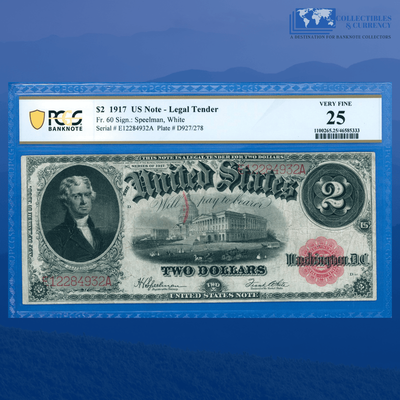Fr.60 1917 $2 Two Dollars Bill "BRACELET REVERSE" Legal Tender Note, PCGS 25