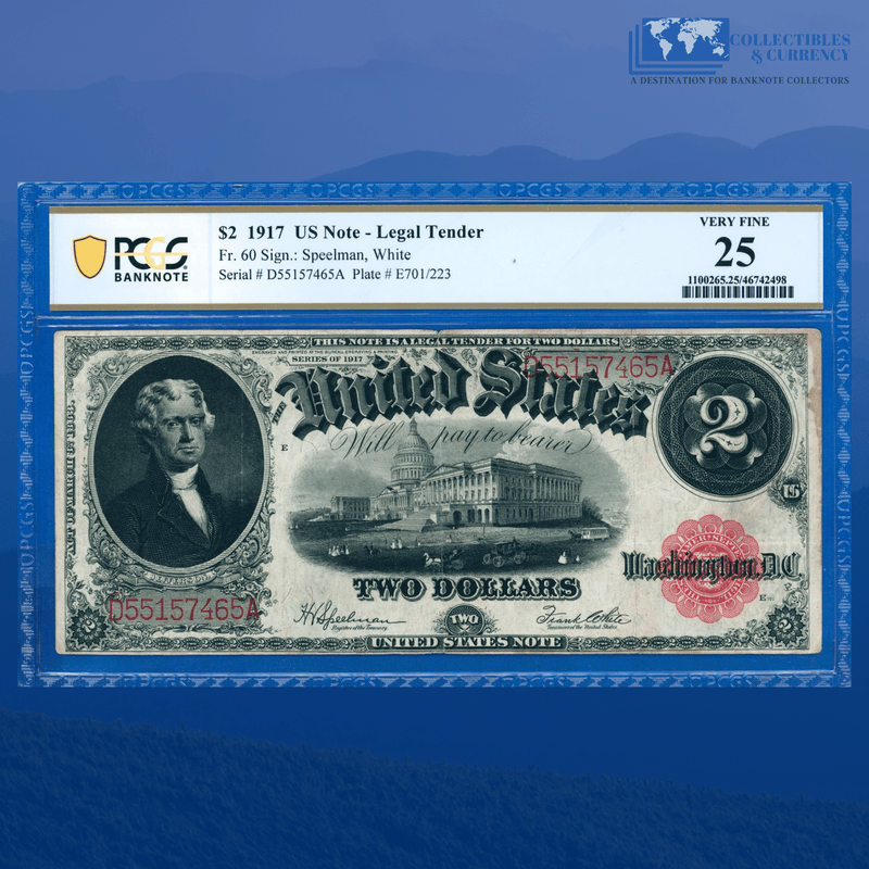 Fr.60 1917 $2 Two Dollars Bill "BRACELET REVERSE" Legal Tender Note, PCGS 25