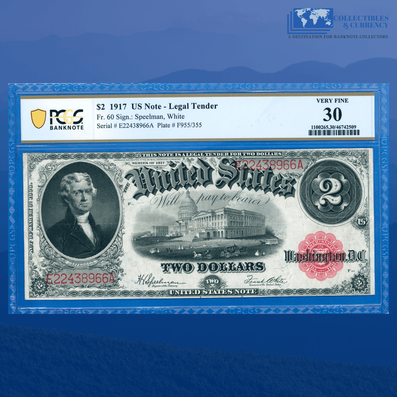 Fr.60 1917 $2 Two Dollars Bill "BRACELET REVERSE" Legal Tender Note, PCGS 30